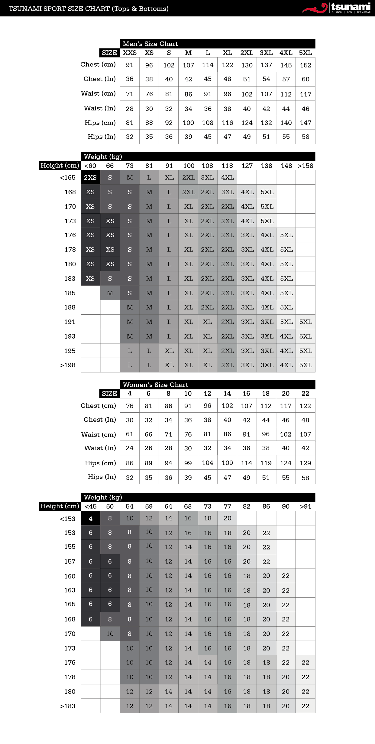 Sizing Guide/Chart